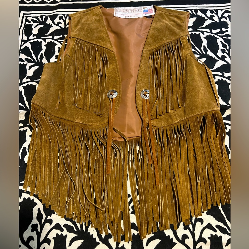 Vintage 70’s Rancher by Schott bros nyc suede tan fringe cowgirl vest